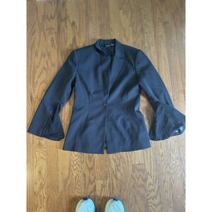 Shape FX Black Blazer Jacket Mesh Cuff Sleeve Women's Sz 12 Career